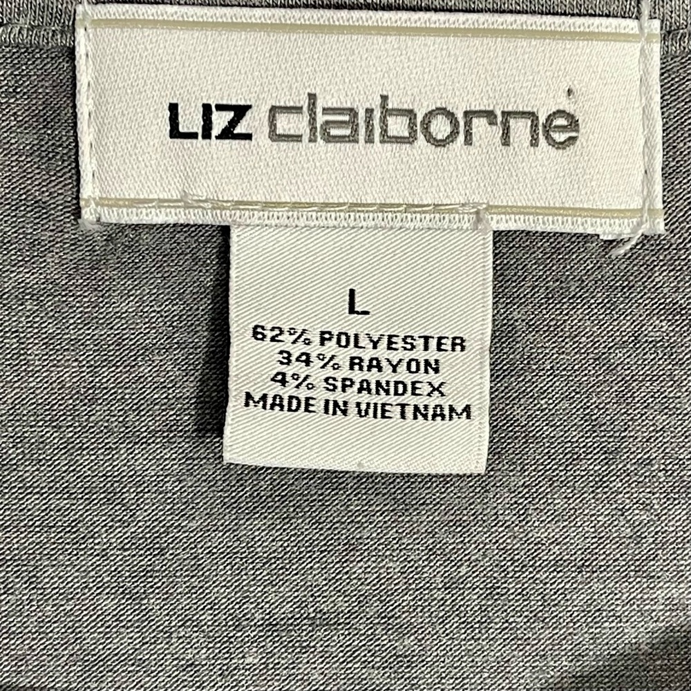 Liz Claiborne Boat Neck 3/4 Sleeve Pullover Gray Striped Knit Shirt Tee SzL NWT - Picture 2 of 9